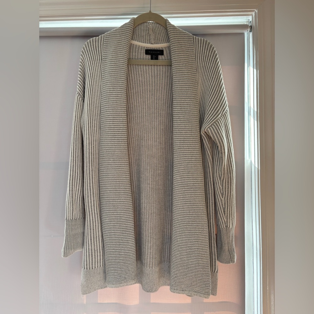 Tahari Cream Striped Women's Cardigan